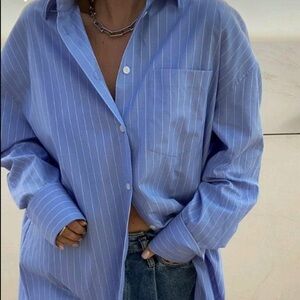 Uniqlo Shirt Striped Oversized Size S Light Blue Cotton Tunic